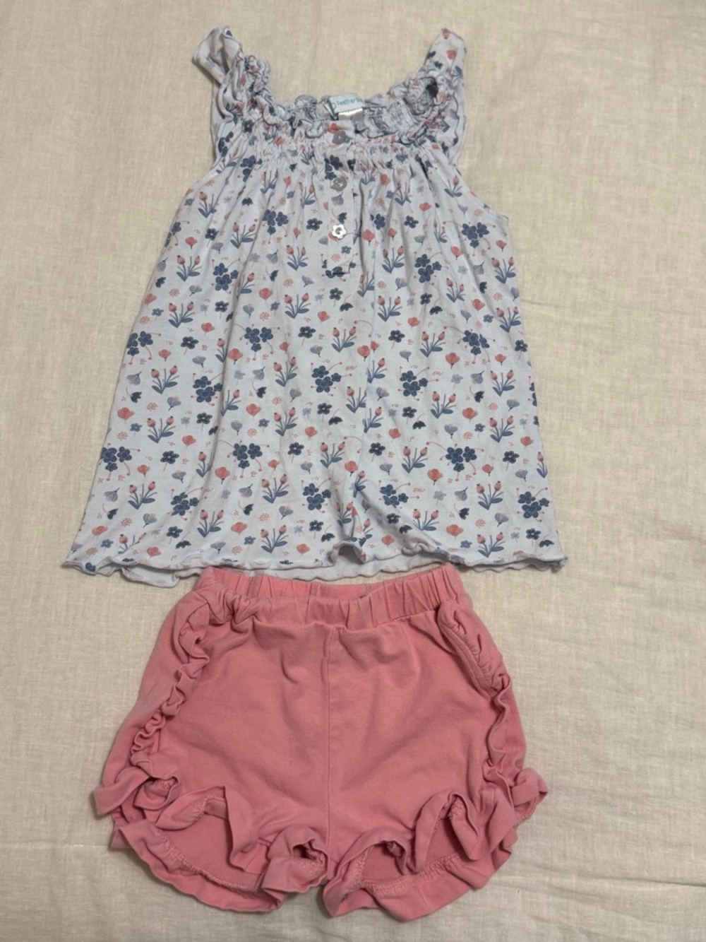 Feather Baby & Trotter St. Kids Pink & Baby Blue Girls Floral Ruffle Outfit